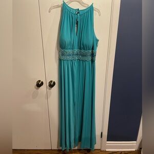 Elegant Teal Maxi Dress with Lace by Aura